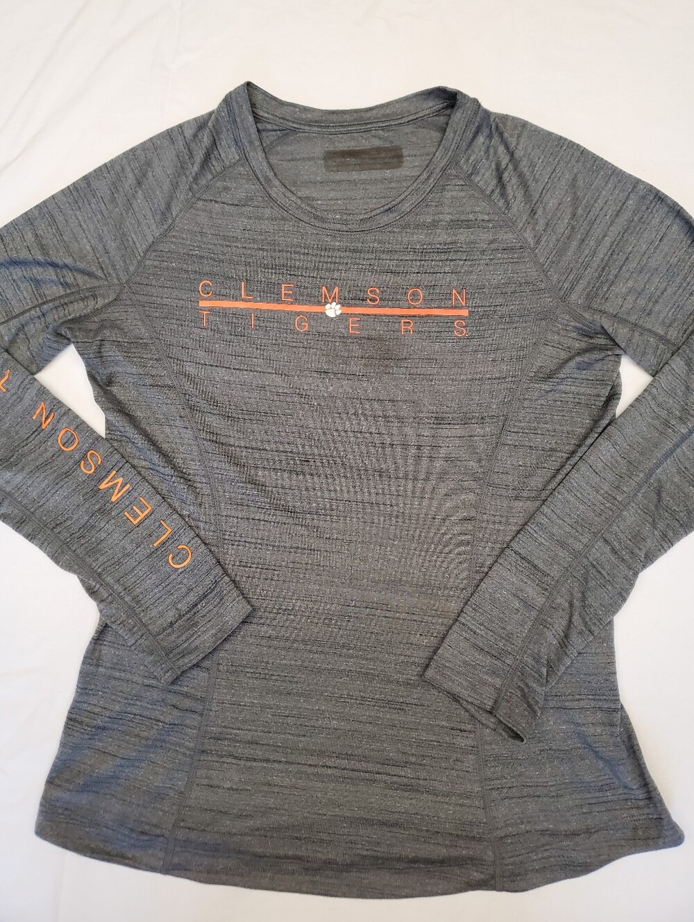 Clemson Tigers Womens Long Sleeve Shirt Gray Space Dye Thumbholes Raglan Top M